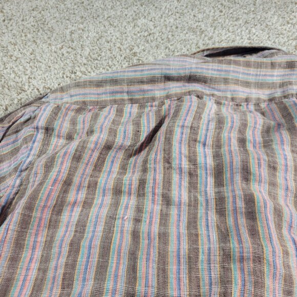 Cigar Couture Shirt Mens XL Linen Striped Long Sleeve Colorful Button Up Beachy - Picture 7 of 9